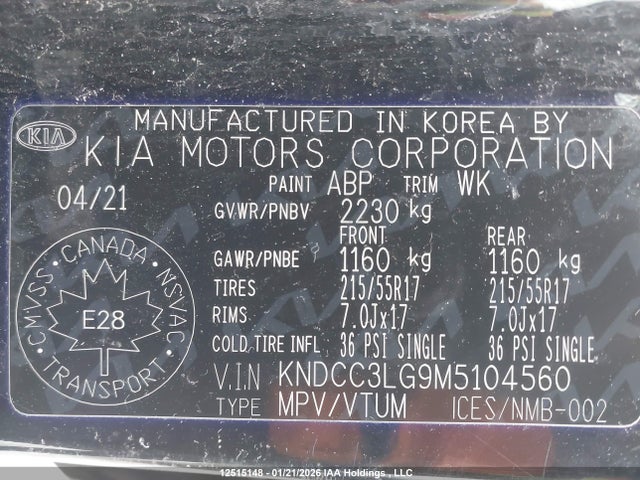 KNDCC3LG9M5104560 KIA NIRO EX
