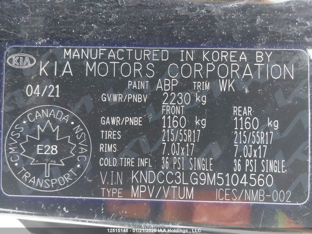 KNDCC3LG9M5104560 KIA NIRO EX