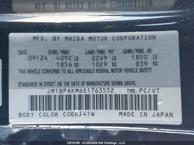 Aukcja sprzedaży 2025 Mazda Mazda3 Sport, vin: JM1BPAKM6S1763552, numer aukcji: 12515160