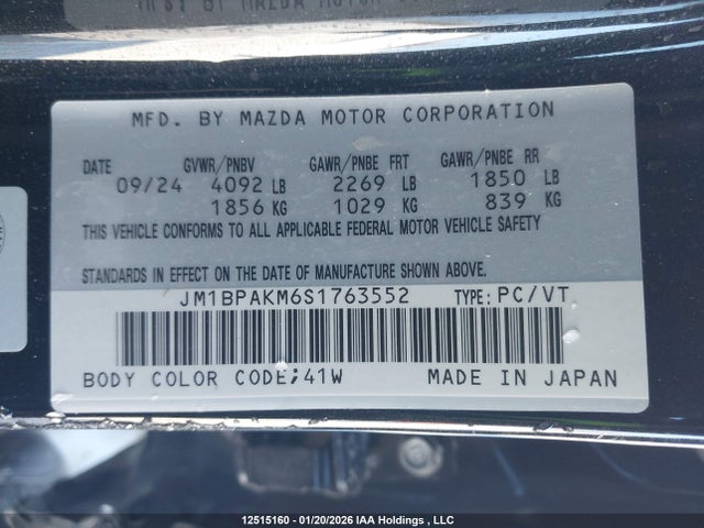 Aukcja sprzedaży 2025 Mazda Mazda3 Sport, vin: JM1BPAKM6S1763552, numer aukcji: 12515160