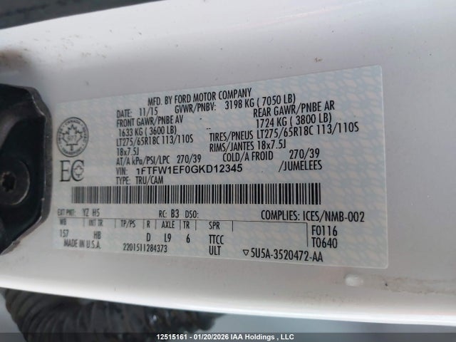 Ford F-150 Lariat 2016 1FTFW1EF0GKD12345 Image 18