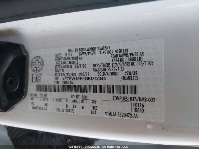 Ford F-150 Lariat 2016 1FTFW1EF0GKD12345 Image 9