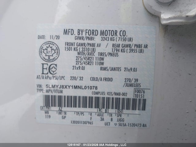 5LMYJ8XY1MNL01078 Lincoln Aviator Grand Touring