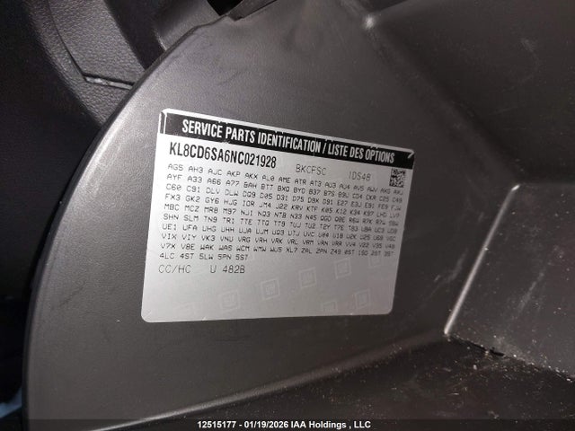 Aukcja sprzedaży 2022 Chevrolet Spark 1lt, vin: KL8CD6SA6NC021928, numer aukcji: 12515177