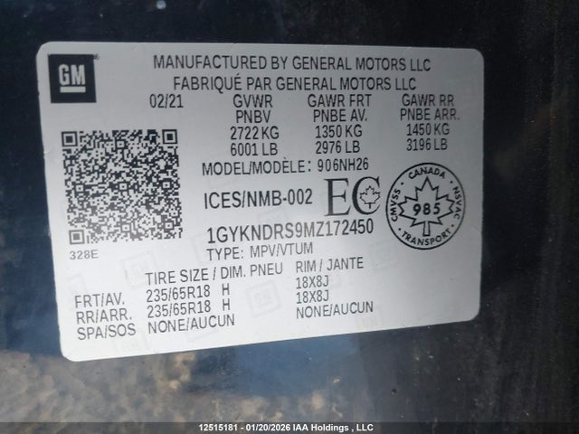 1GYKNDRS9MZ172450 Cadillac Xt5 Premium Luxury