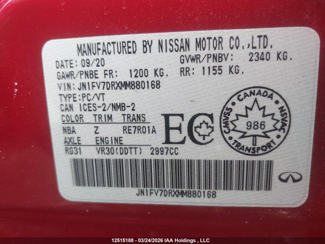 JN1FV7DRXMM880168 Infiniti Q50 Red Sport 400