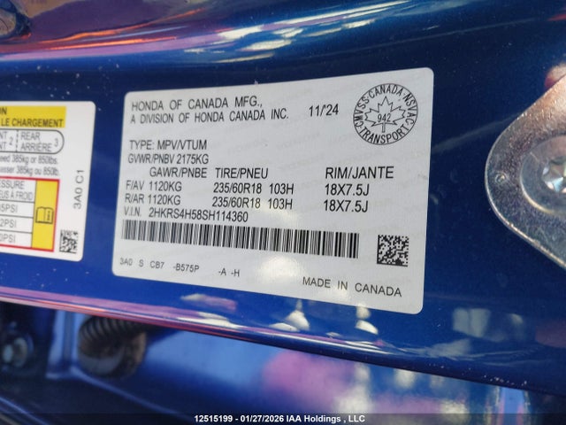 2HKRS4H58SH114360 Honda Cr-v Sport