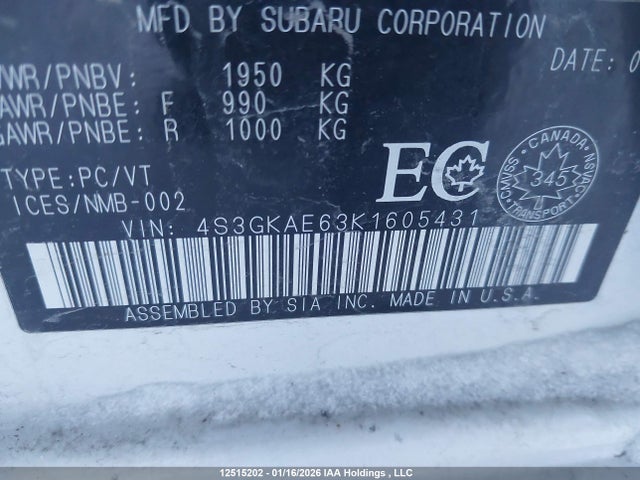 4S3GKAE63K1605431 Subaru Impreza Sport