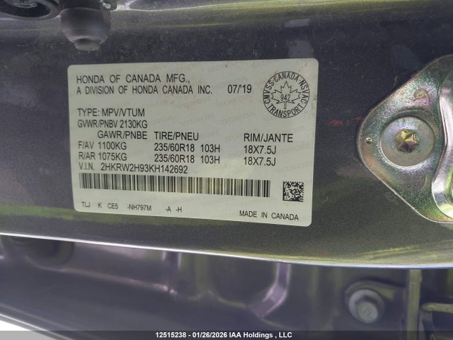2HKRW2H93KH142692 Honda CR-V