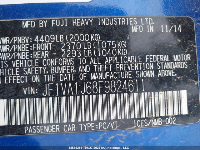 JF1VA1J68F9824611 Subaru Wrx Sport-tech Package