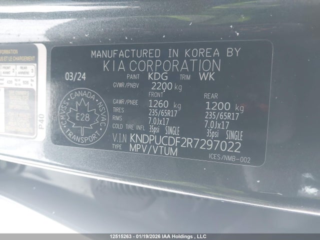 12515263 :رقم المزاد ، KNDPUCDF2R7297022 vin ، 2024 Kia Sportage Lx مزاد بيع
