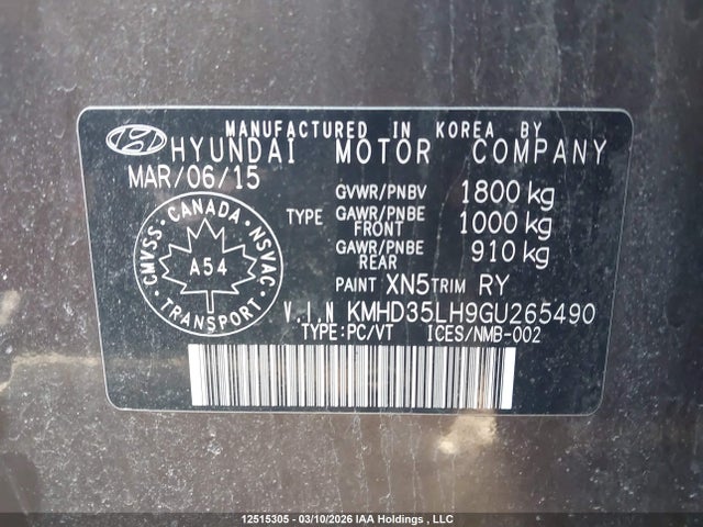 KMHD35LH9GU265490 Hyundai Elantra Gt Gls