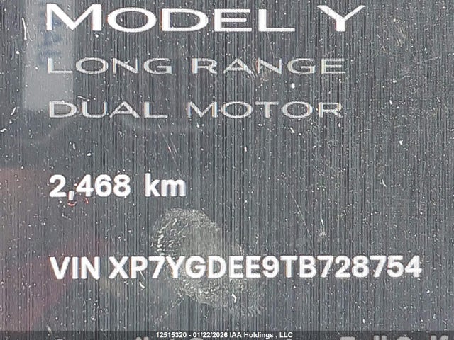 12515320 :رقم المزاد ، XP7YGDEE9TB728754 vin ، 2026 Tesla Model Y مزاد بيع