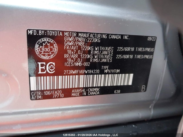 2T3RWRFV6PW184220 Toyota Rav4 Hybrid Xle