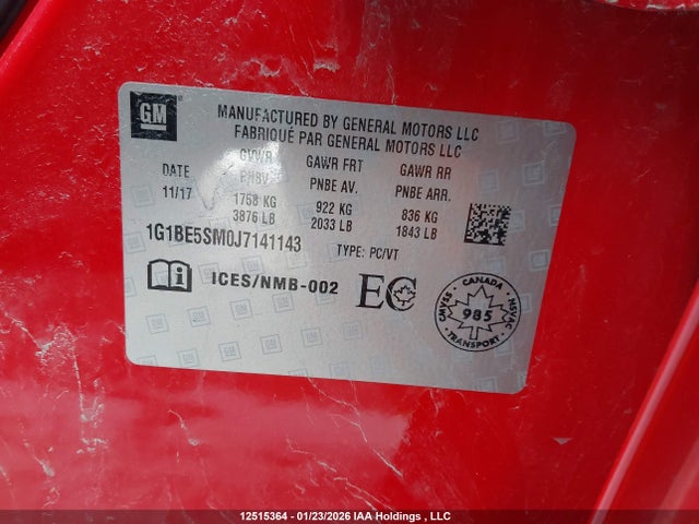1G1BE5SM0J7141143 Chevrolet Cruze