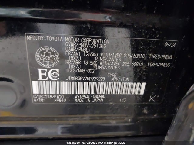 12515380 :رقم المزاد ، JTMGB3FV7RD229228 vin ، 2024 Toyota Rav4 Prime Xse مزاد بيع