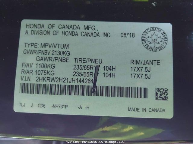 2HKRW2H21JH144264 Honda CR-V LX