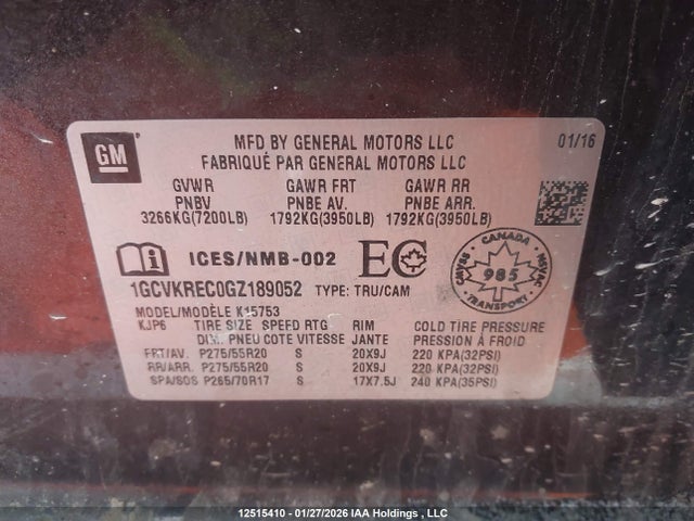 1GCVKREC0GZ189052 Chevrolet Silverado 1500 2lt
