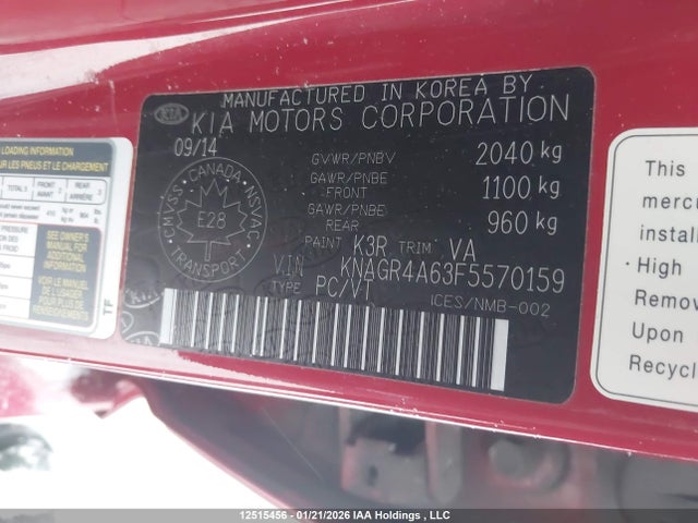 KNAGR4A63F5570159 KIA OPTIMA SX