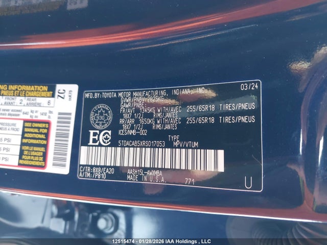 Aukcja sprzedaży 2024 Toyota Grand Highlander Hybrid Xle, vin: 5TDACAB5XRS017053, numer aukcji: 12515474