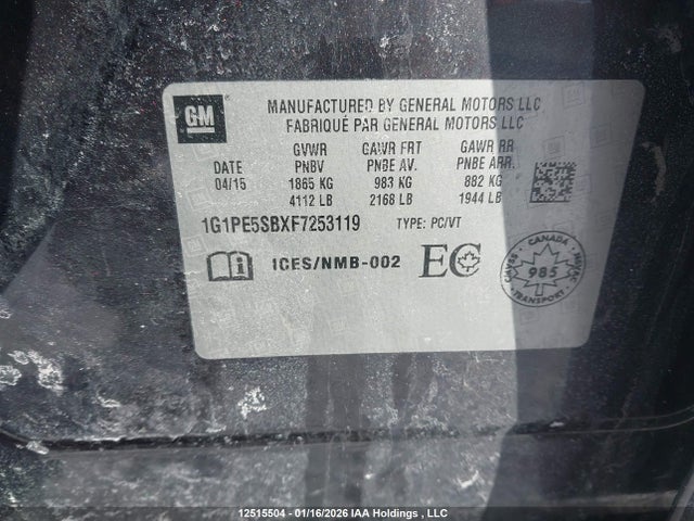 1G1PE5SBXF7253119 Chevrolet Cruze 2lt