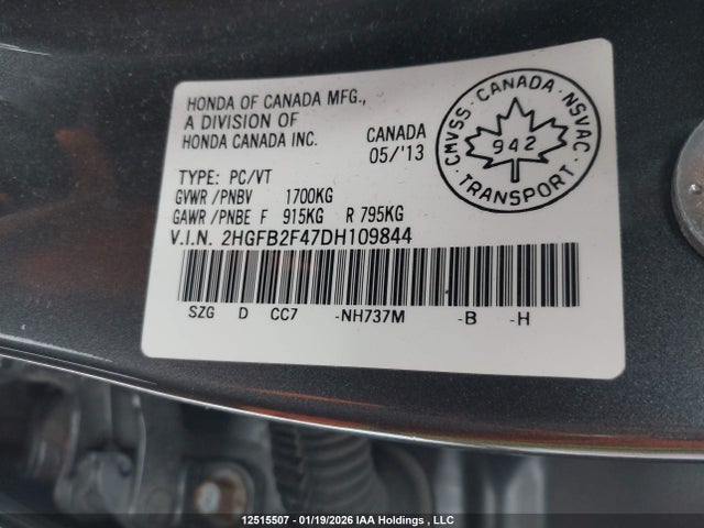 Продаж на аукціоні авто 2013 Honda Civic Lx, vin: 2HGFB2F47DH109844, номер лоту: 12515507
