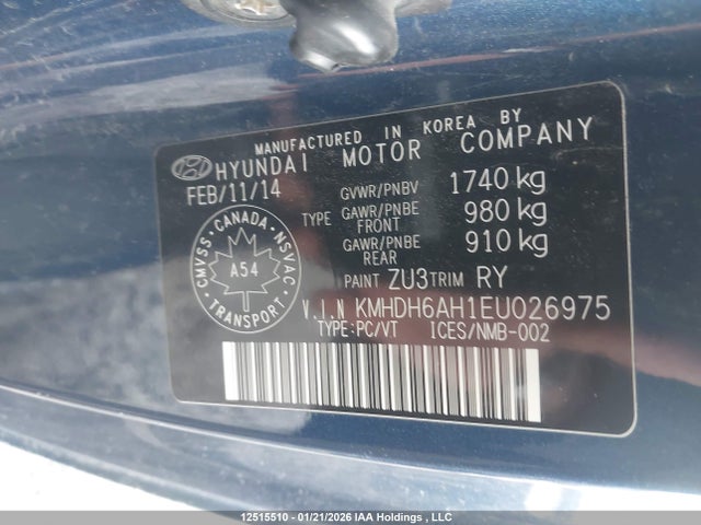 KMHDH6AH1EU026975 Hyundai Elantra Coupe Gs/se