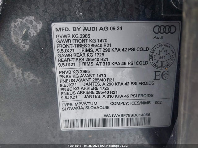 12515517 :رقم المزاد ، WA1WVBF75SD014056 vin ، 2025 Audi Q7 55 Technik مزاد بيع