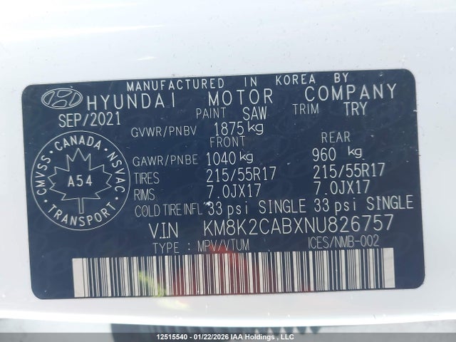 Hyundai Kona 2022 KM8K2CABXNU826757 Image 9