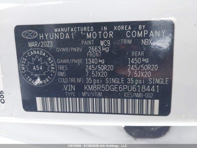 12515548 :رقم المزاد ، KM8R5DGE6PU618441 vin ، 2023 Hyundai Palisade مزاد بيع