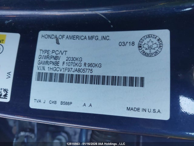 1HGCV1F97JA805775 Honda Accord Touring
