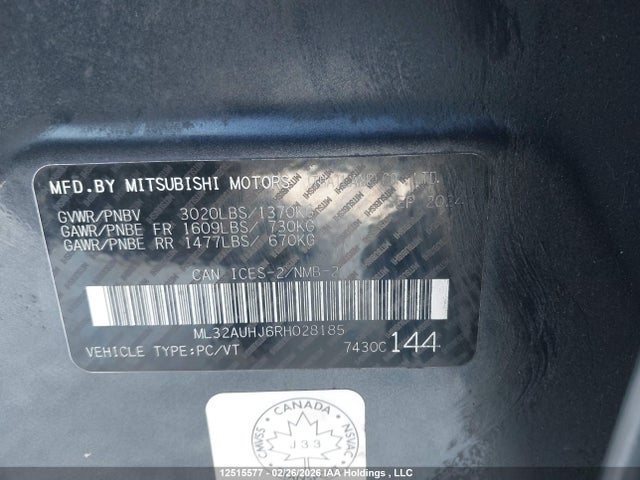 ML32AUHJ6RH028185 Mitsubishi Mirage Es/le