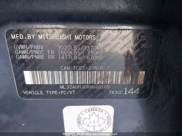 ML32AUHJ6RH028185 Mitsubishi Mirage Es/le