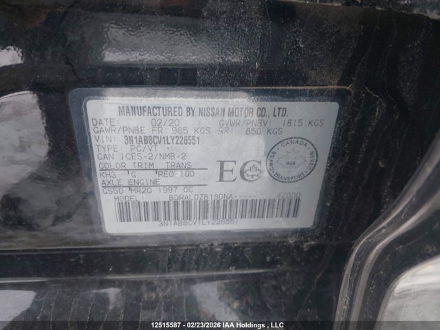 3N1AB8CV1LY226551 Nissan SENTRA SV