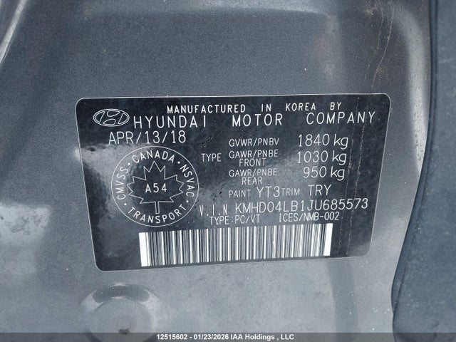 KMHD04LB1JU685573 Hyundai Elantra Sport Tech
