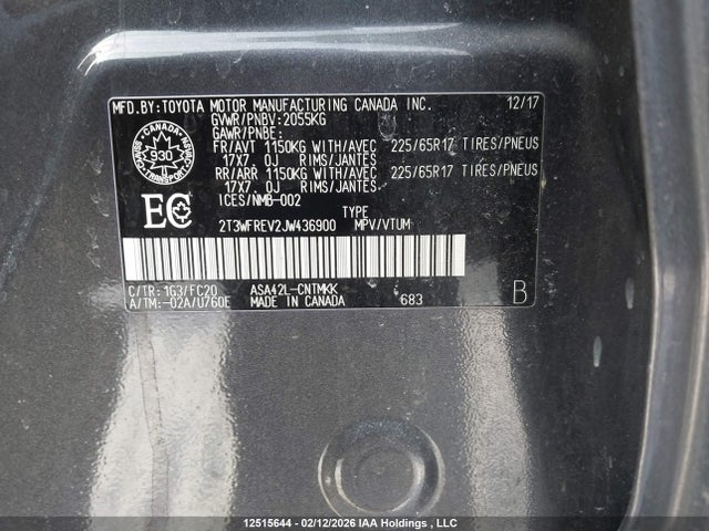 2T3WFREV2JW436900 Toyota Rav4 Adventure/xle