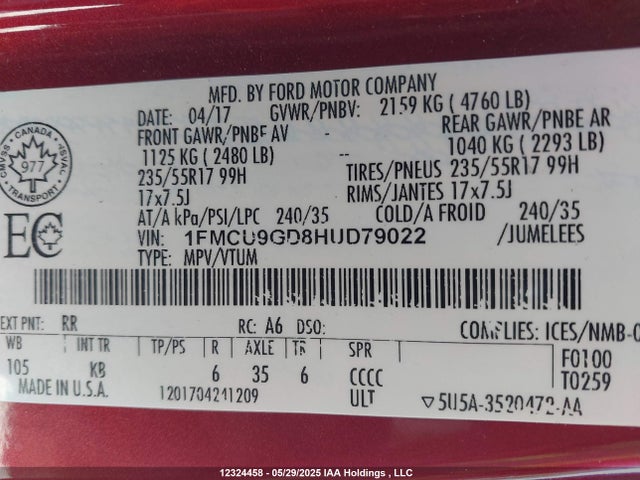 1FMCU9GD8HUD79022 Ford ESCAPE SE