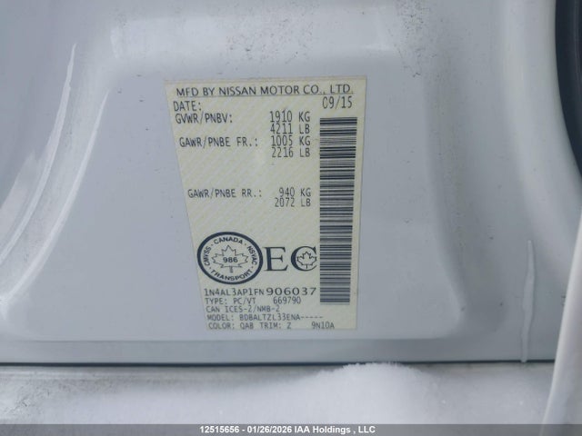 Nissan Altima 2015 1N4AL3AP1FN906037 Image 9