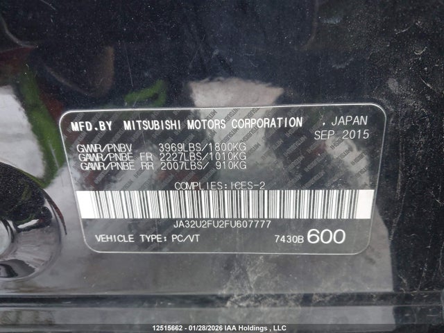 Mitsubishi Lancer Gt/se 2015 JA32U2FU2FU607777 Image 9