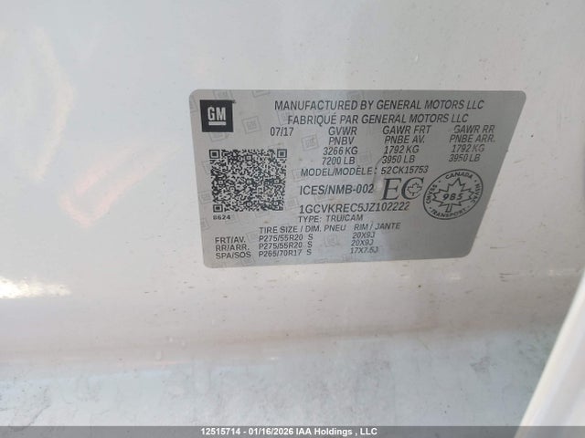 1GCVKREC5JZ102222 Chevrolet Silverado K1500 Lt