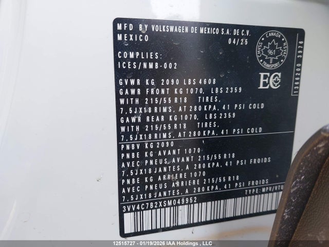 Volkswagen Taos Highline 2025 3VV4C7B2XSM049952 Image 9