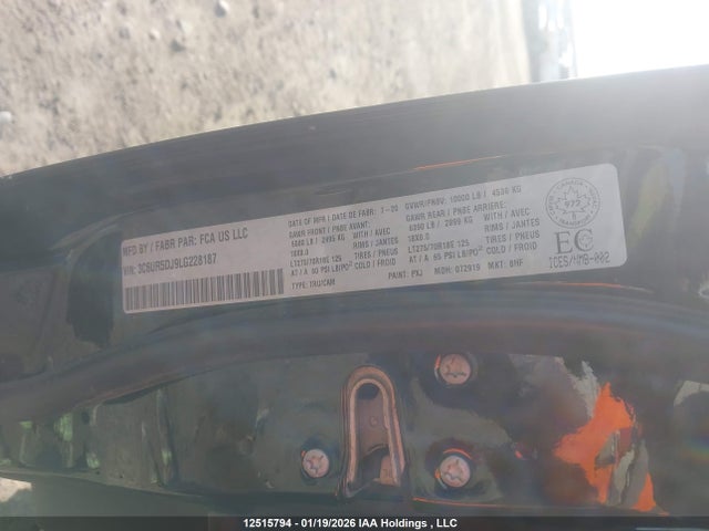 12515794 :رقم المزاد ، 3C6UR5DJ9LG228187 vin ، 2020 Ram 2500 Big Horn مزاد بيع