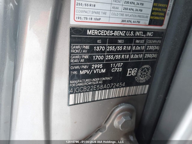 2008 Mercedes-benz R 320 Cdi მანქანა იყიდება აუქციონზე, vin: 4JGCB22E58A072454, აუქციონის ნომერი: 12515796