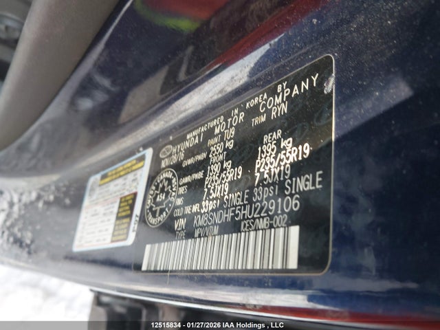 KM8SNDHF5HU229106 Hyundai Santa Fe Se/limited