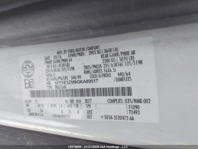 1FTYE1ZM9GKA89517 Ford Transit T-150
