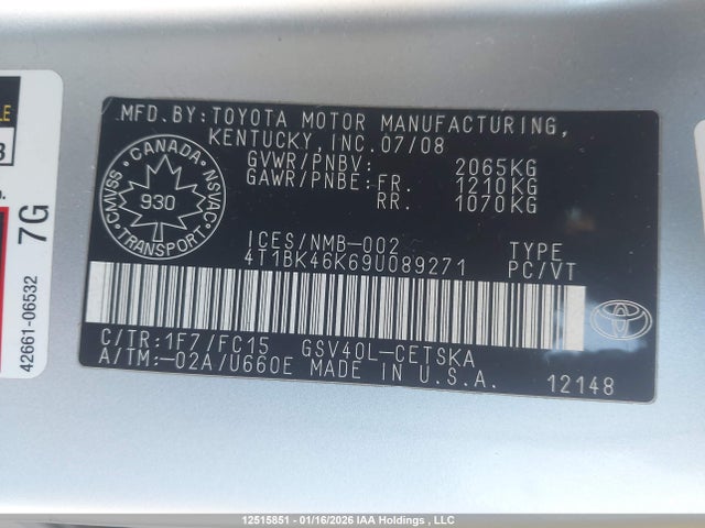 Продаж на аукціоні авто 2009 Toyota Camry Se/le/xle, vin: 4T1BK46K69U089271, номер лоту: 12515851