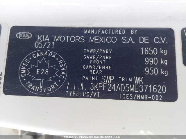 3KPF24AD5ME371620 KIA Forte Fe/lxs
