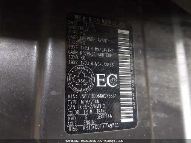 JN8BT3DD6NW273631 Nissan Rogue