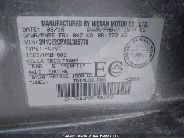 Nissan Versa 2016 3N1CE2CPXGL385778 Image 9