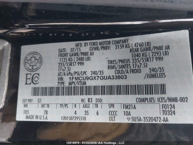 1FMCU9GX7GUA33603 Ford ESCAPE SE